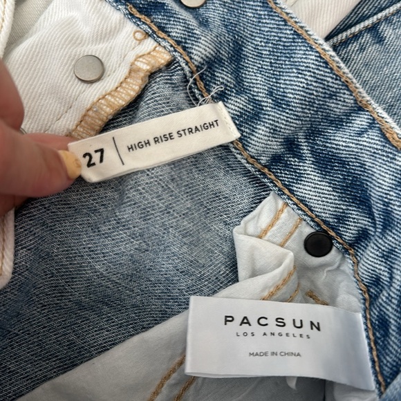 PacSun Two-Toned Distressed High Waisted Straight Leg Jeans - Picture 9 of 11
